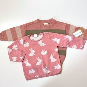 Baby 12 Month Knit Sweater Bundle NWT Easy Peasy Striped H&M Bunny Rabbit Pink